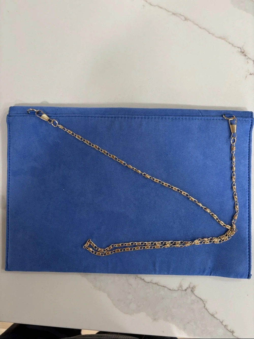 Blue Suede Envelope Clutch with Gold Bar Detail - Picture 4 of 4